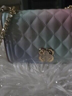 Quilted White Women's Crossbody Bag with Gold Floral Clasp Faux Leather!